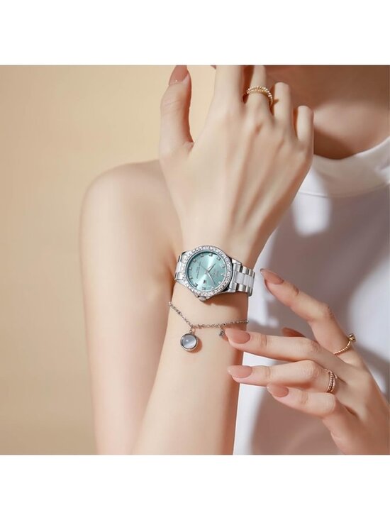 Women\'s Silver band /Blue dial Diamond Fashion Elegant Chronograph Wrist Watch main image 5